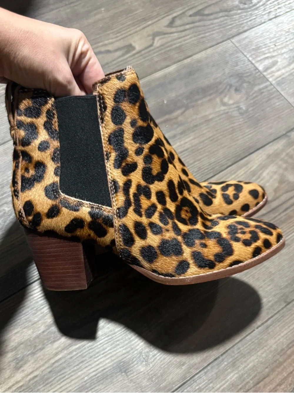 Madewell Leopard Haircalf Chelsea Ankle Boots Block Heel Women’s Size 6